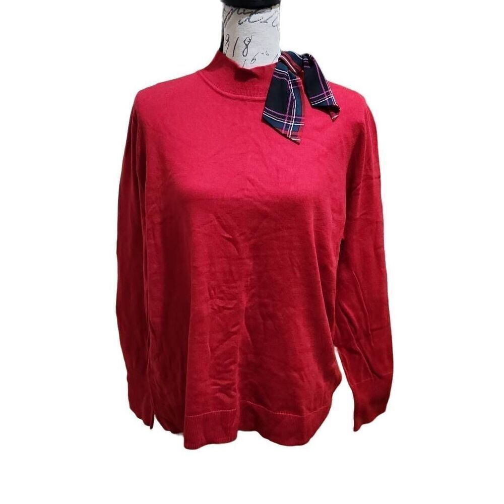 Riley & Rae Ladies Size XL Ruby Mockneck Knit Sweater with Plaid Neck Bow